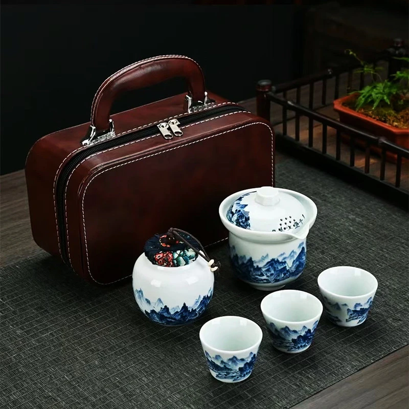 【露营装备】千里江山旅行茶具套装 便携式快客杯简易泡茶器