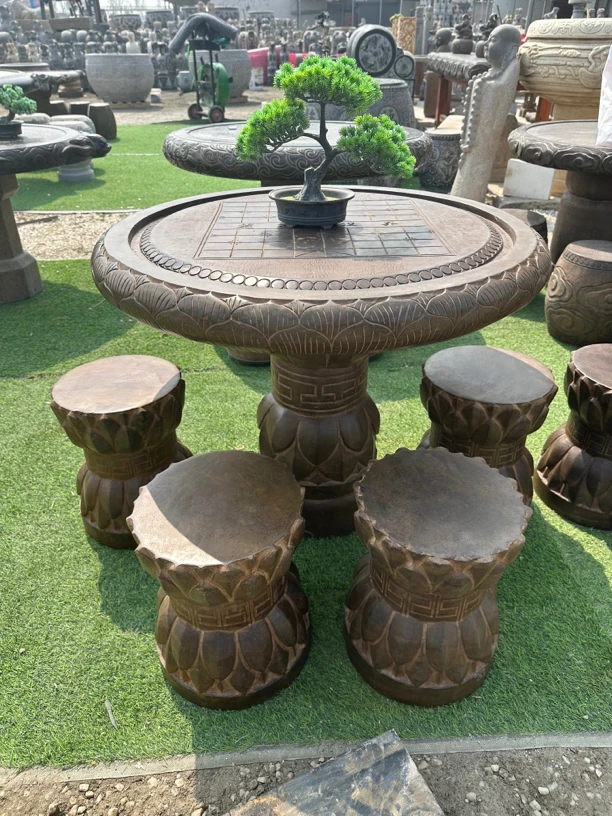 雕爷青石仿古做旧小石桌石凳适用于庭院室内装饰摆件复古茶盘中式