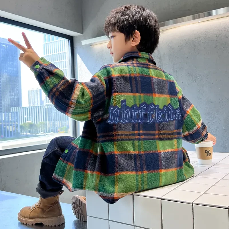 【欢欢优选】男童春装爆款衬衫外套春秋儿童个性长袖大童穿男孩格子