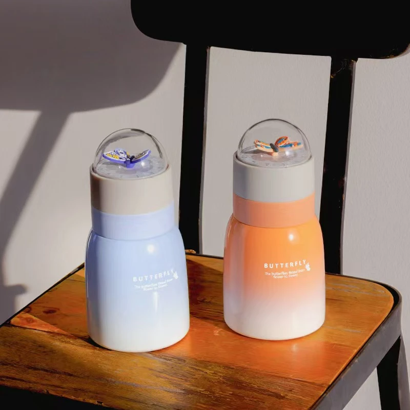 【刚哥专属】316可爱儿童定时彩蝶保温杯时间管理器学生水杯350ml