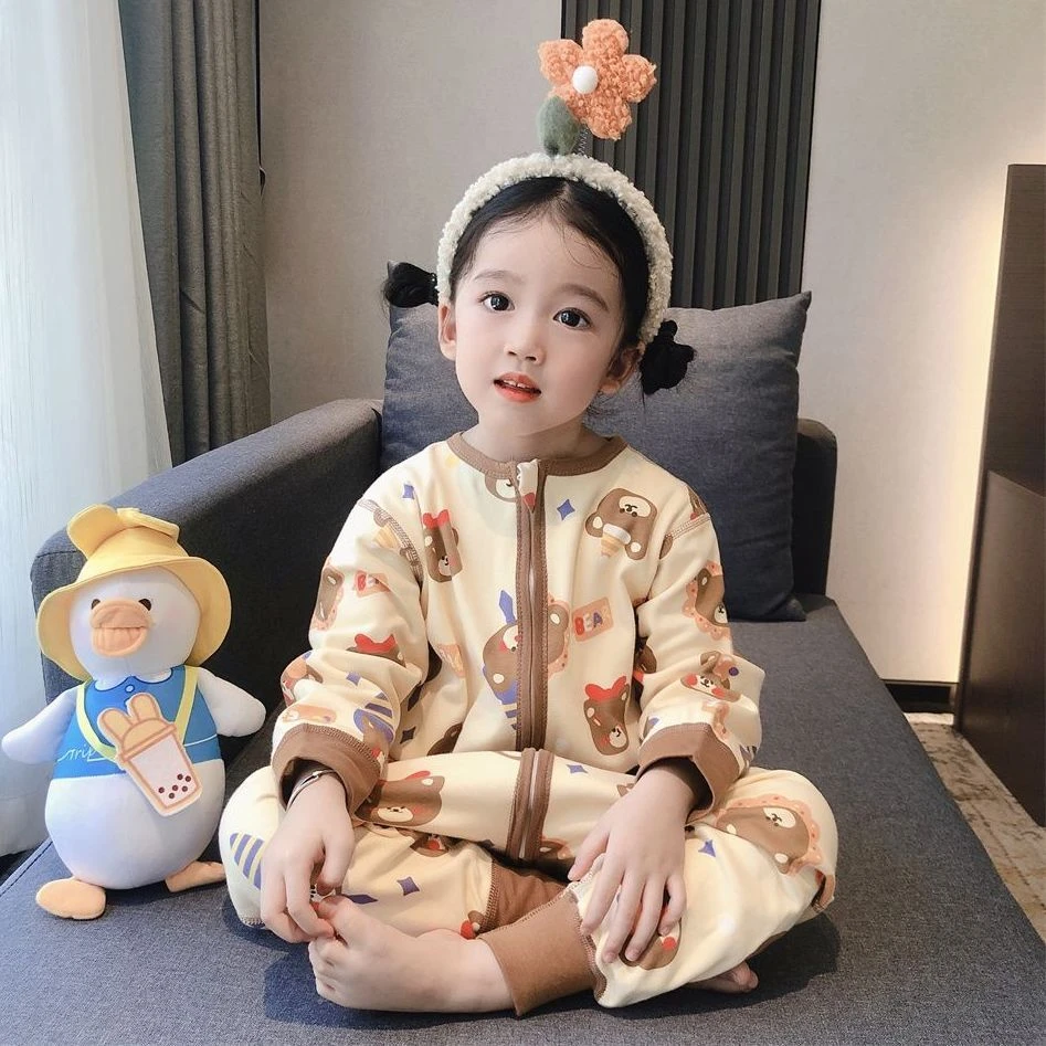 婴儿连体睡衣宝宝无骨双层睡袋秋冬纯棉儿童男童女童春秋款家居服