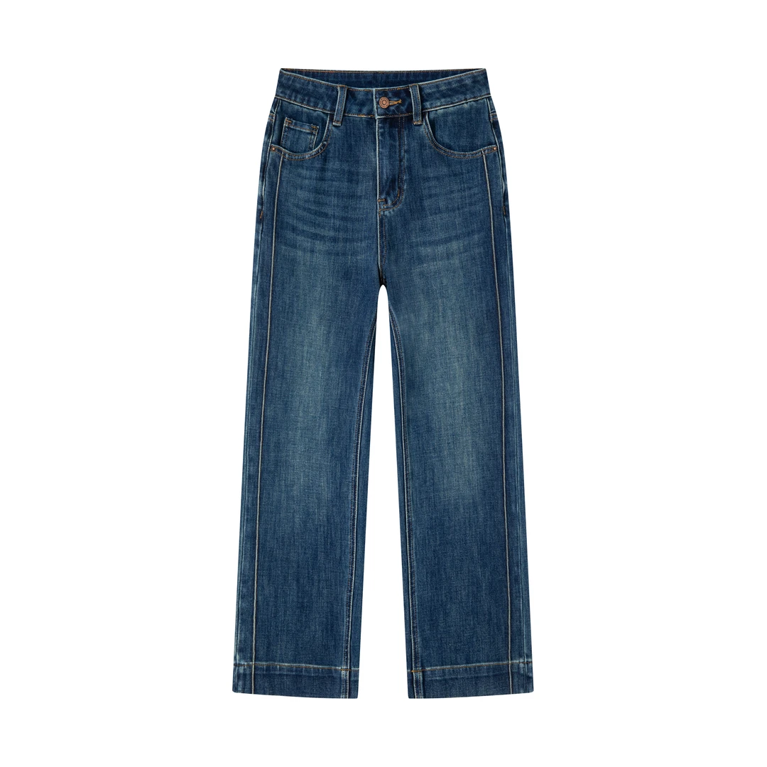 安吉拉红撞色奶奶裤极简风显瘦神器潮流弹力牛仔裤女秋冬新款