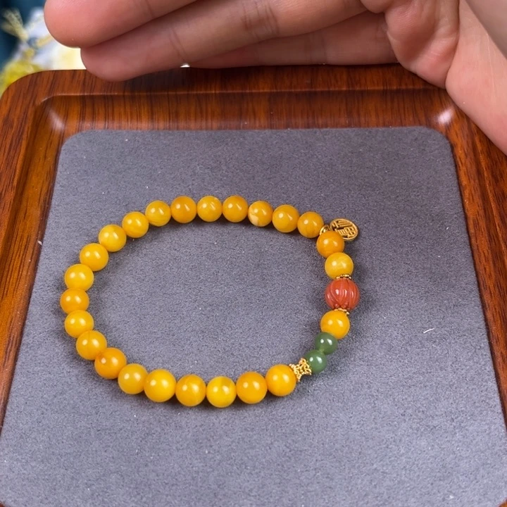 琥珀颈饰银S925镶嵌蜜蜡手串