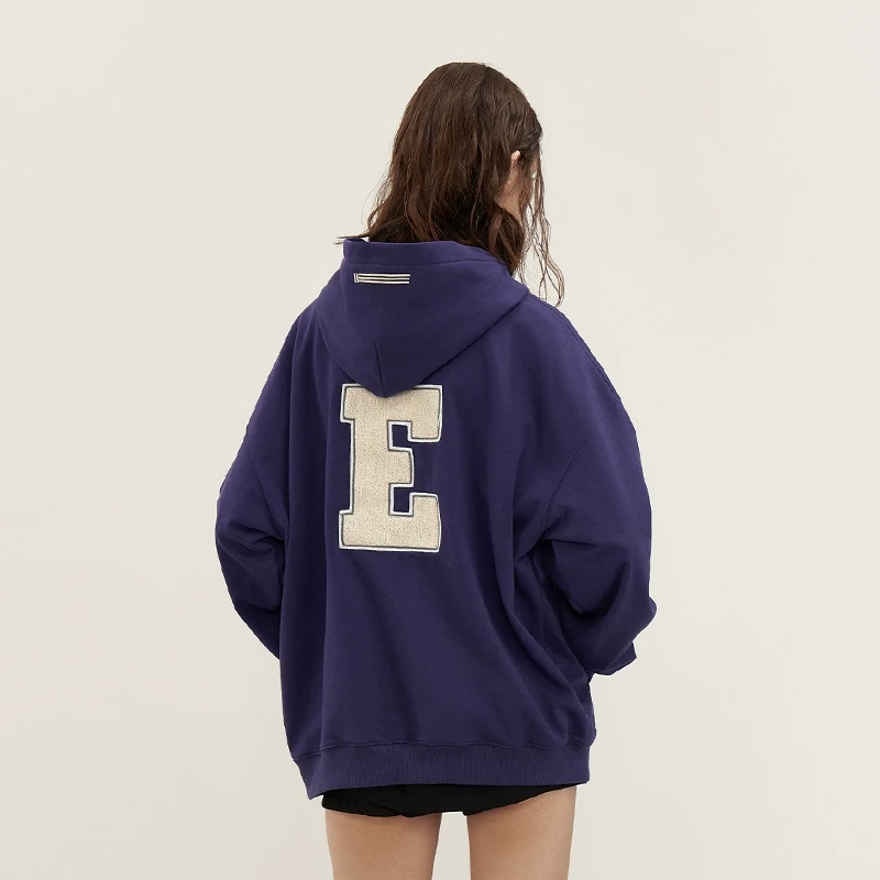 11E cleanfit毛巾绣大E套头卫衣美式潮牌男女宽松套头情侣帽衫