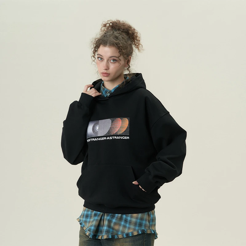 11E 美式复古磁带光盘印花vibe重磅400g连帽卫衣帽衫外套男女秋冬