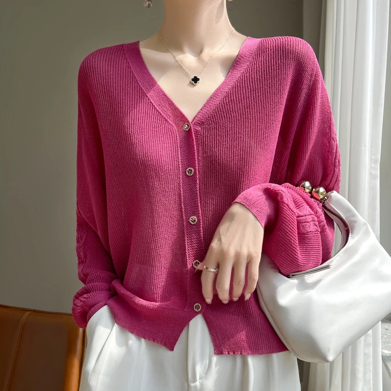 薄款长袖开衫针织衫 百搭宽松上衣女纯色外套防晒空调衫