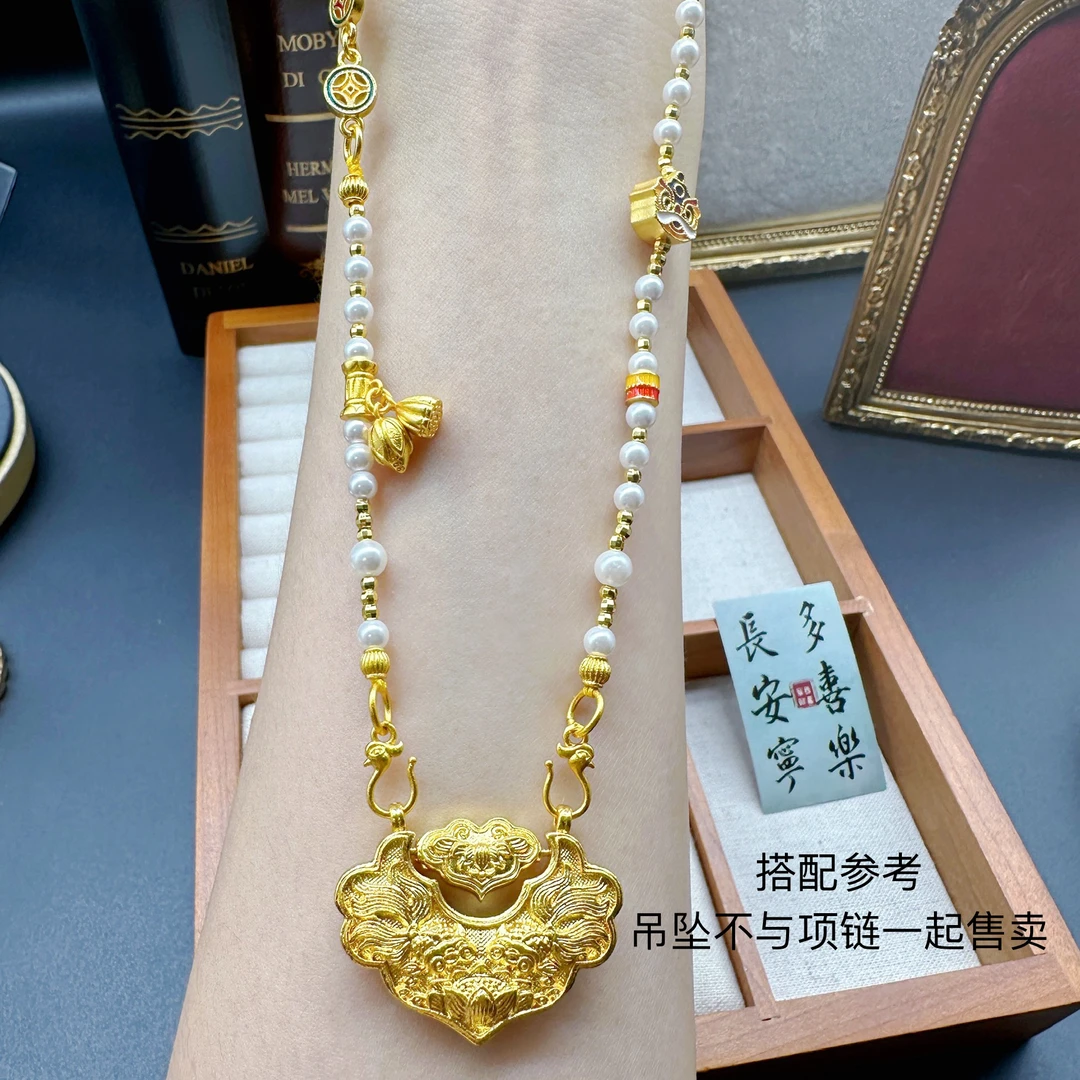 合金仿珍珠项链 贝珠铜钱醒狮两世欢DIY双钩项链毛衣链T精美