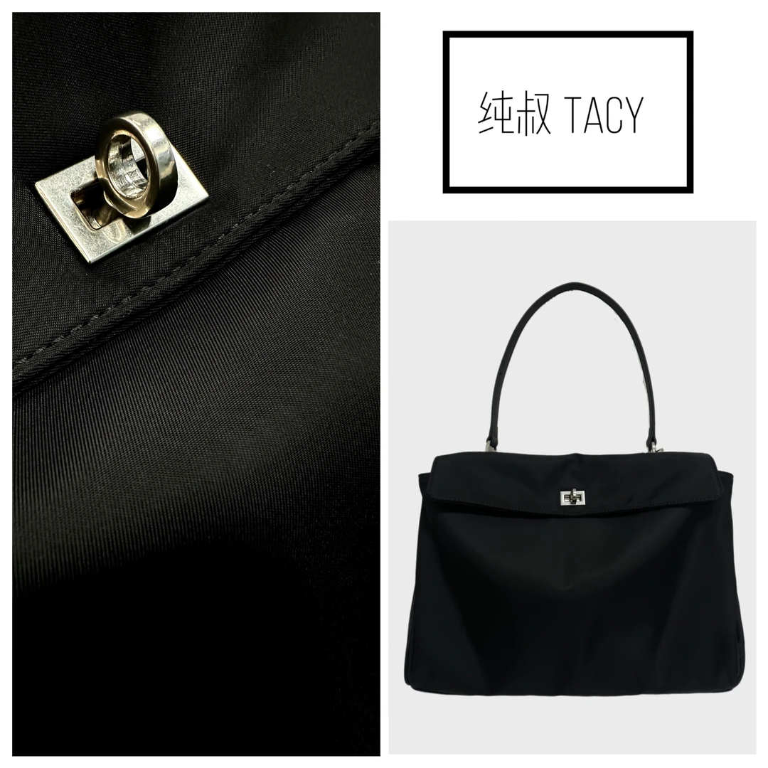 纯叔Tacy贰店“尼龙斜挎包”尼龙拼头层牛皮时尚舒适通勤包