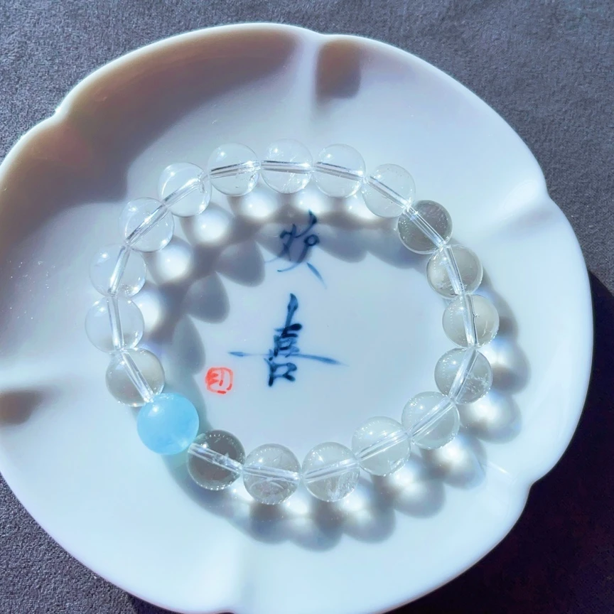海蓝宝天然净体白水晶手串