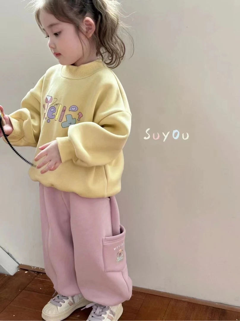 苏右女童深秋加绒卫衣卫裤套装