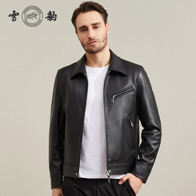 XUEBAO  FASHION/雪豹86058绵羊皮修身夹克真皮男士商务外套翻领