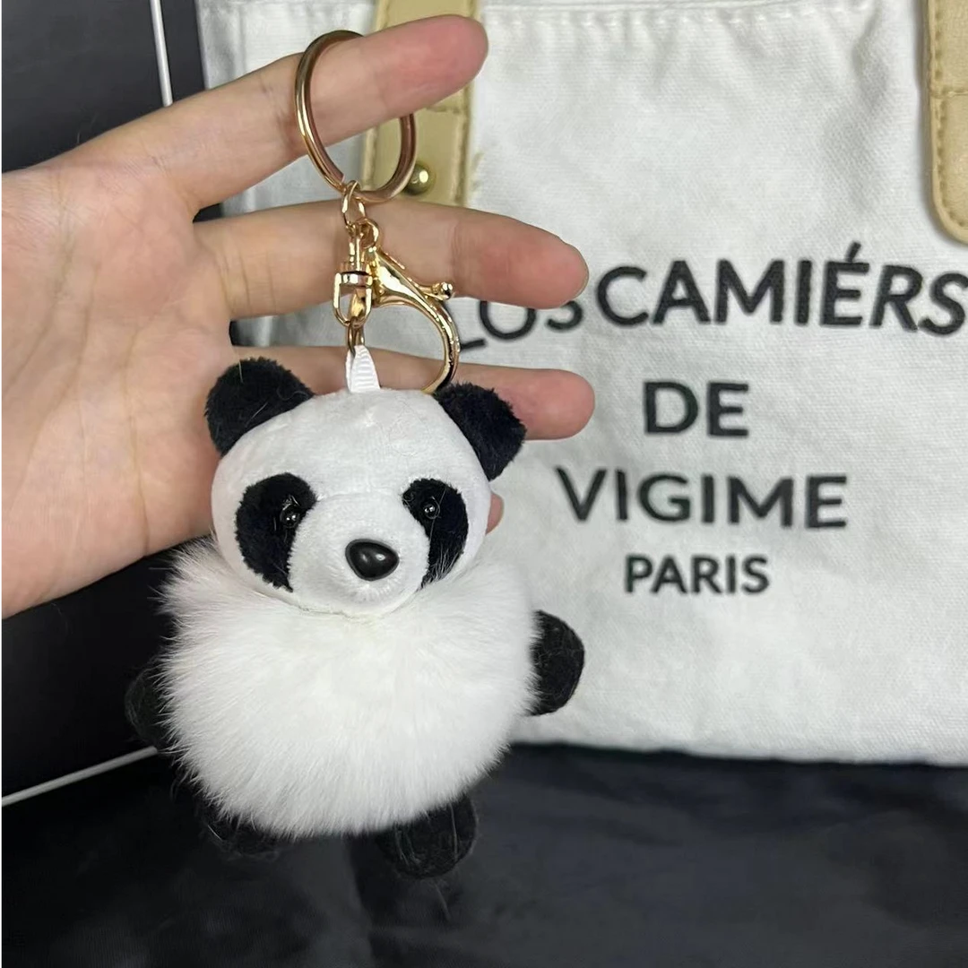 【熊猫】真獭兔毛可爱汽车钥匙扣挂件韩国ins网红毛绒卡通包包挂饰