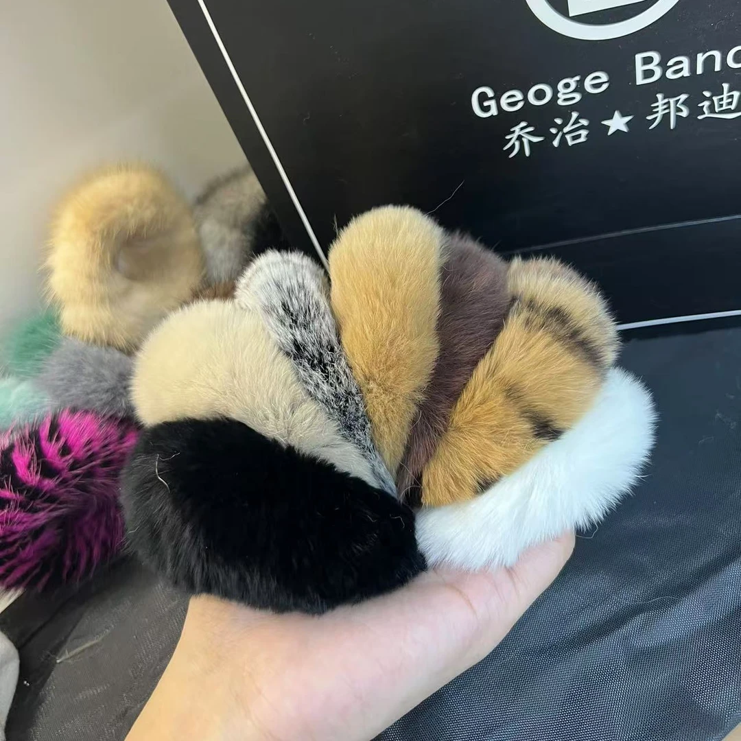 【兔毛发圈】韩国简约真獭兔毛大肠发圈可爱扎马尾头绳复古头饰秋冬