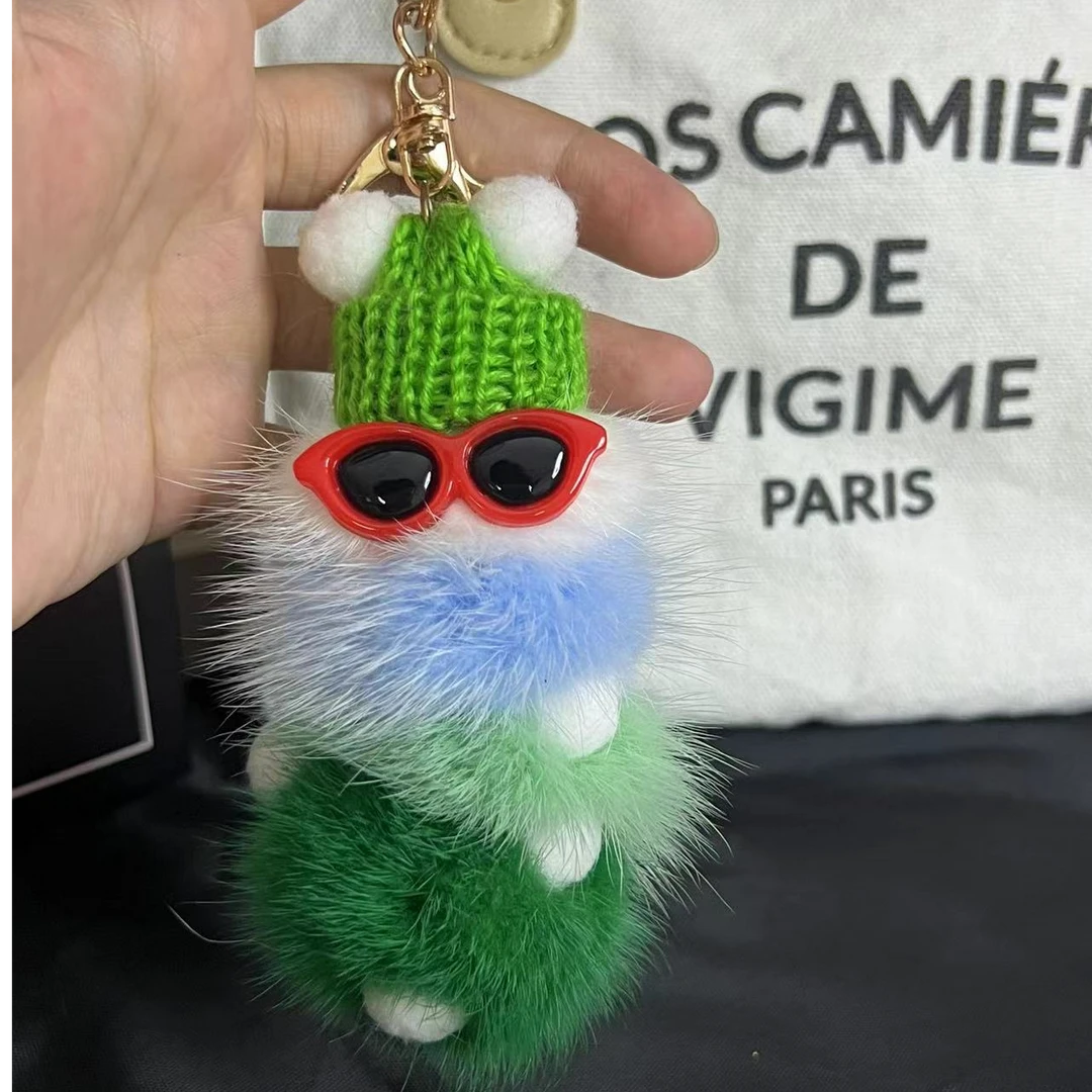 【毛毛虫】水貂毛可爱毛毛虫汽车钥匙扣挂件ins网红玩偶毛绒包挂饰