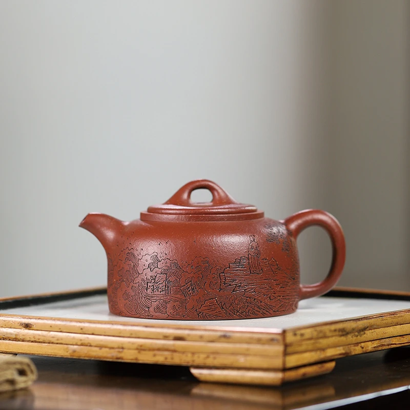宜兴紫砂壶原矿红降坡曼生井栏茶壶纯全手工茶具家用茶壶200毫升