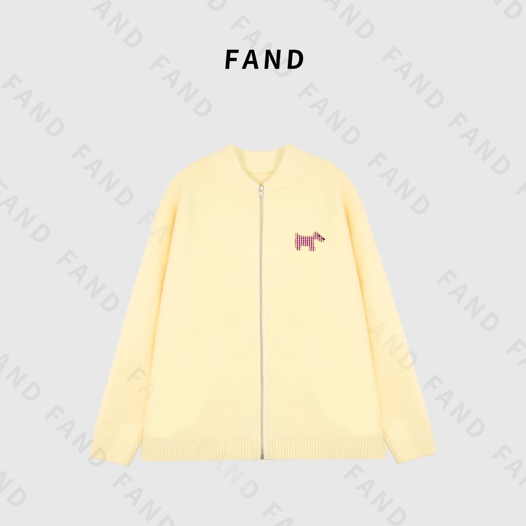 FAND婷婷【贴布小狗】秋冬时尚小狗圆领开衫外套情侣毛衣上衣针织衫