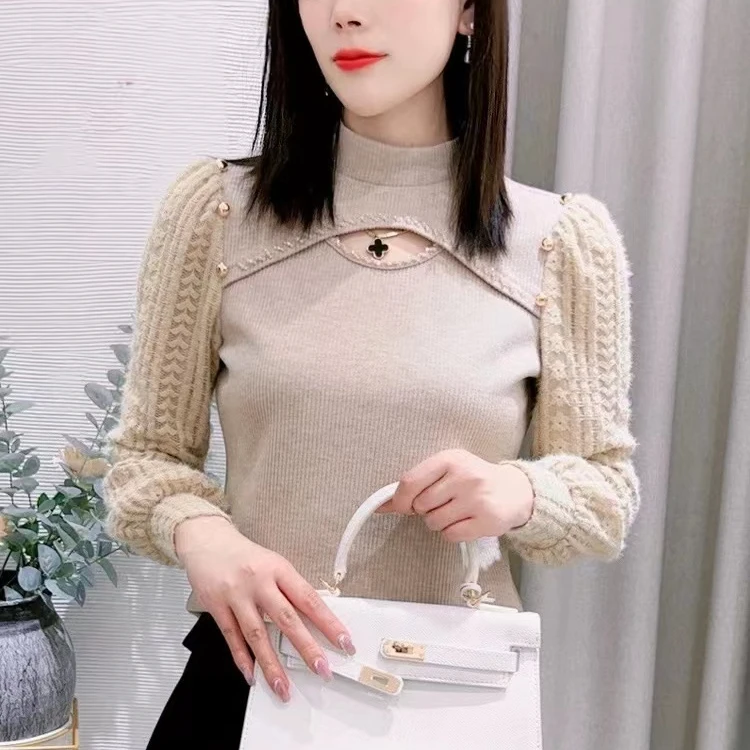 2024新款纯欲风蕾丝打底衫秋冬新款洋气显瘦加绒长袖针织百搭上衣