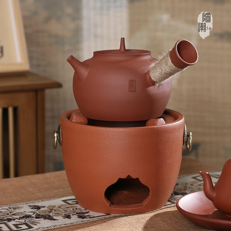 潮州功夫茶红泥壶砂铫壶陶壶茶壶防烫隔热家用烧水壶