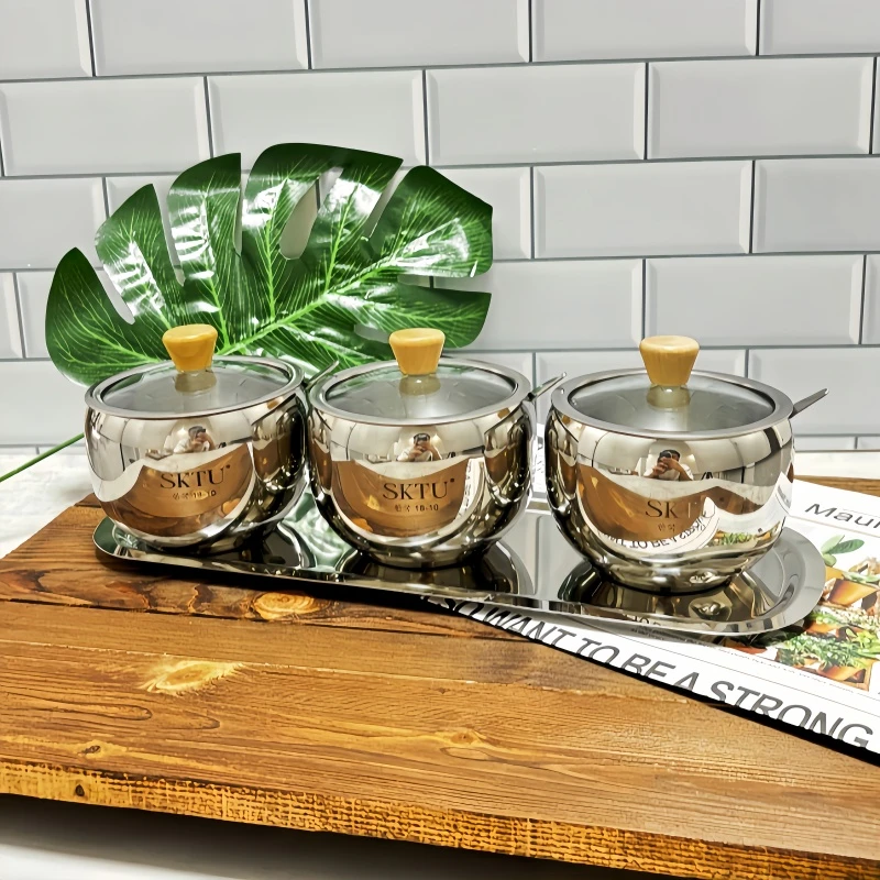 德国品质不锈钢调料罐套装家用盐罐厨房大容量户外调料罐子调味盒