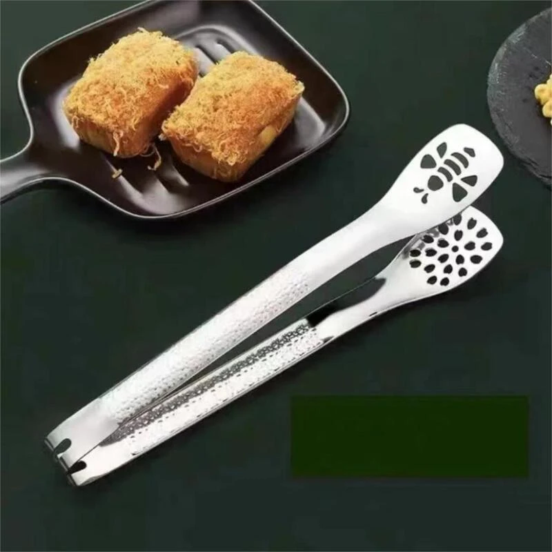 [锤纹]304不锈钢食品夹防滑牛排夹加厚烤肉面包夹食物夹家用防烫