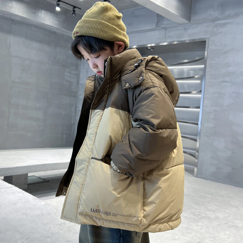 男童羽绒服6-12岁潮款拼色2024新款中大童冬季加厚外套洋气保暖潮