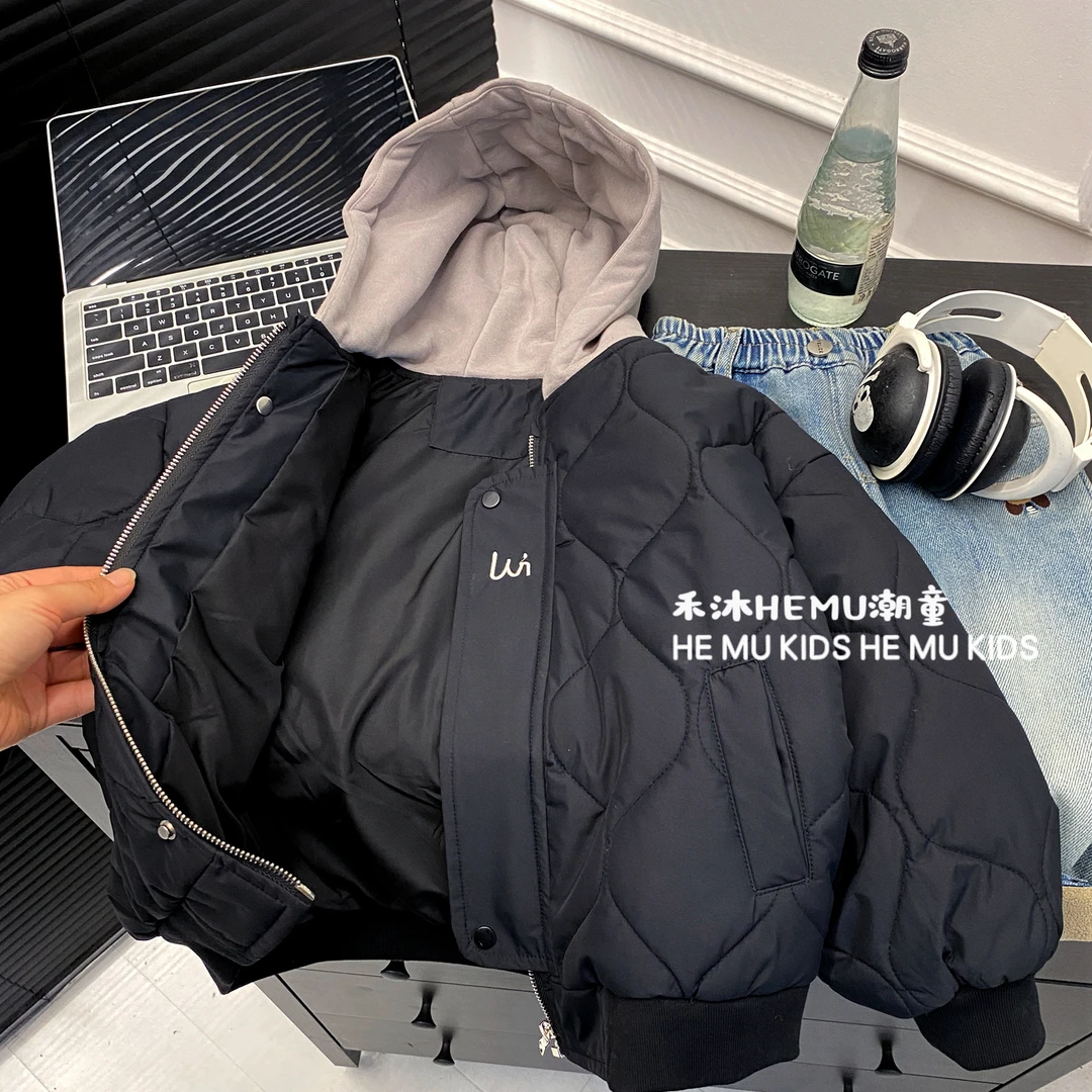 男童韩版夹棉加厚连帽棉服冬季新款2024年儿童保暖款厚实棉袄外套