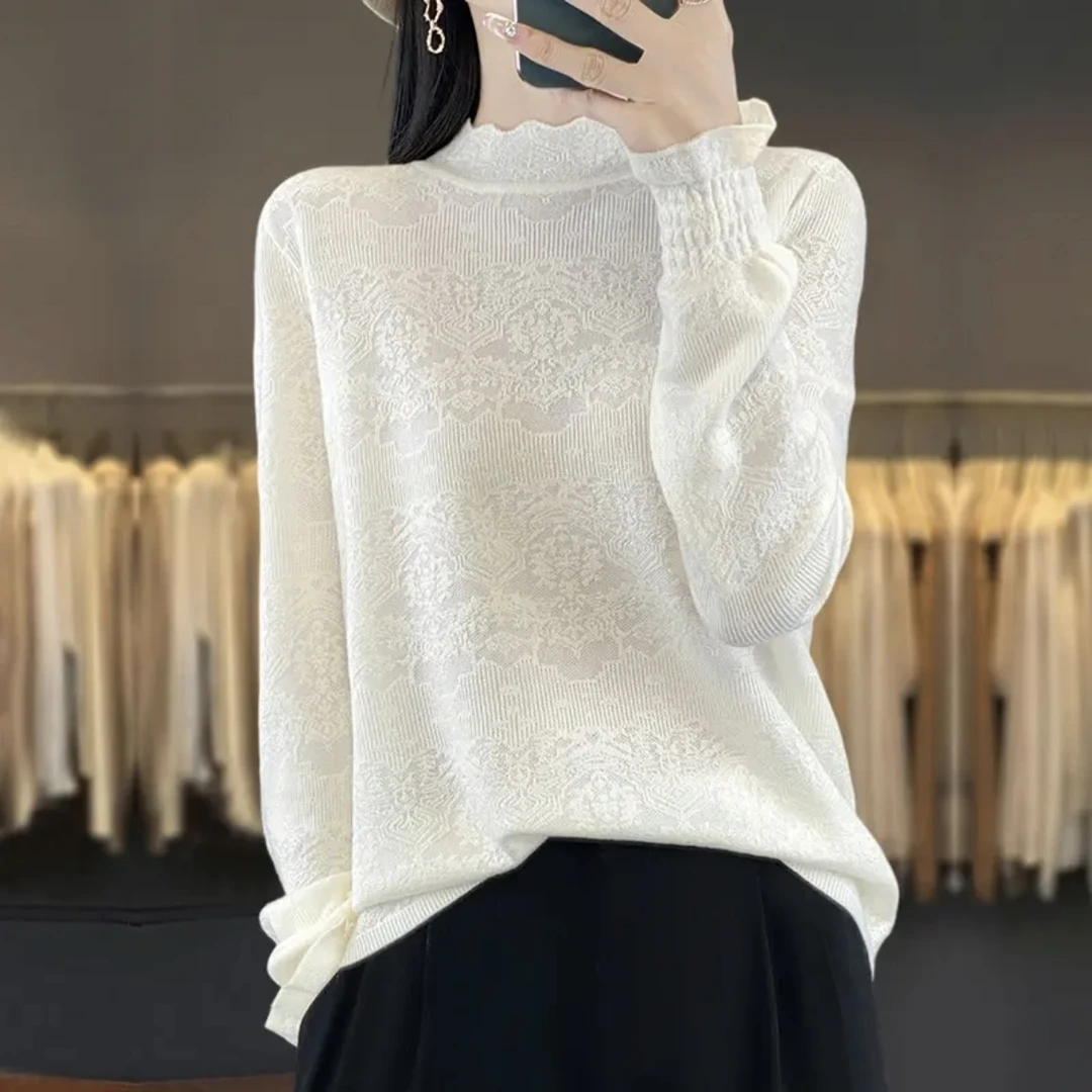 大码女装秋冬款时尚气质休闲宽松显瘦半高领绵羊毛打底衫7005