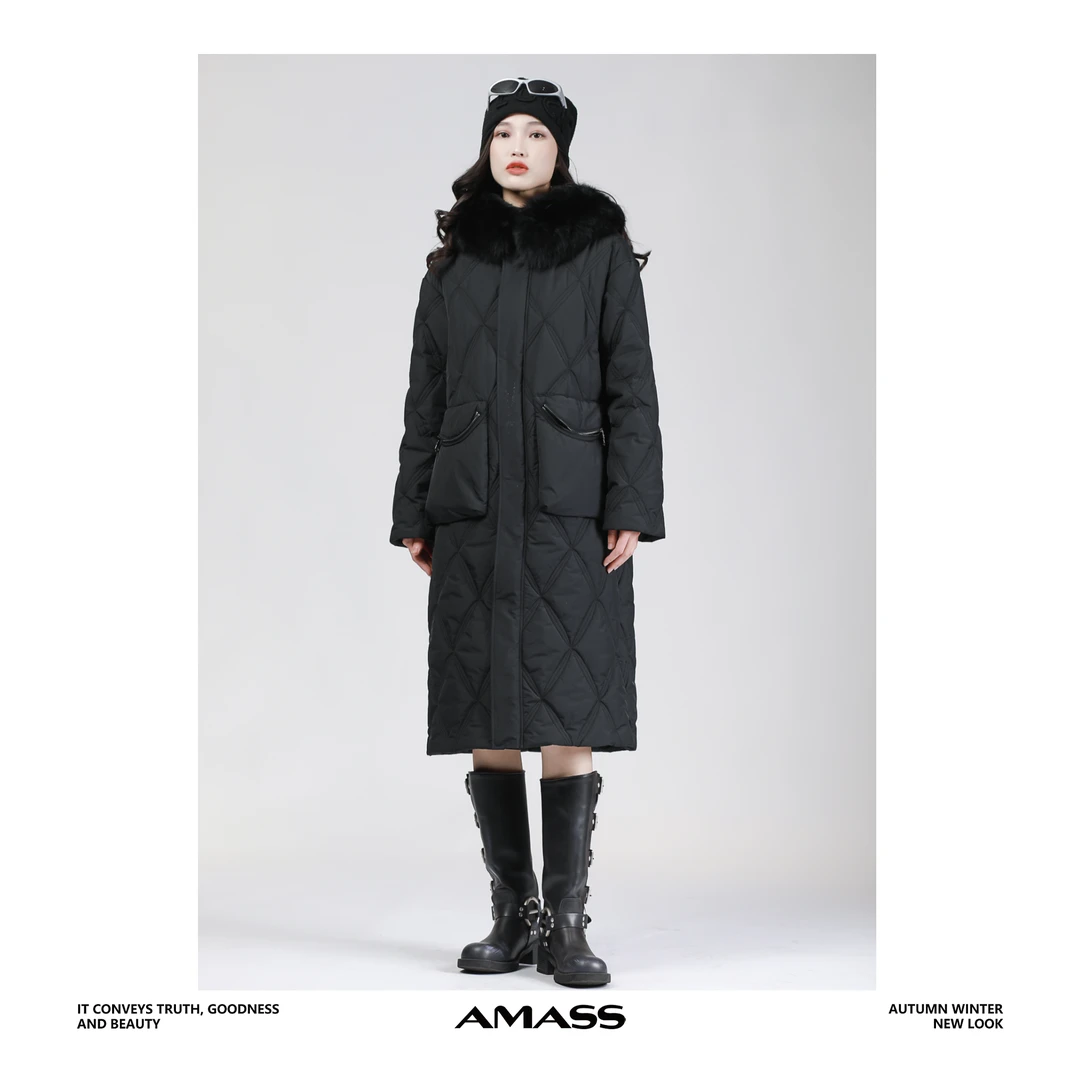 AMASS/阿玛施5400834热力感穿搭中长款连帽百搭新雪丽棉服双11