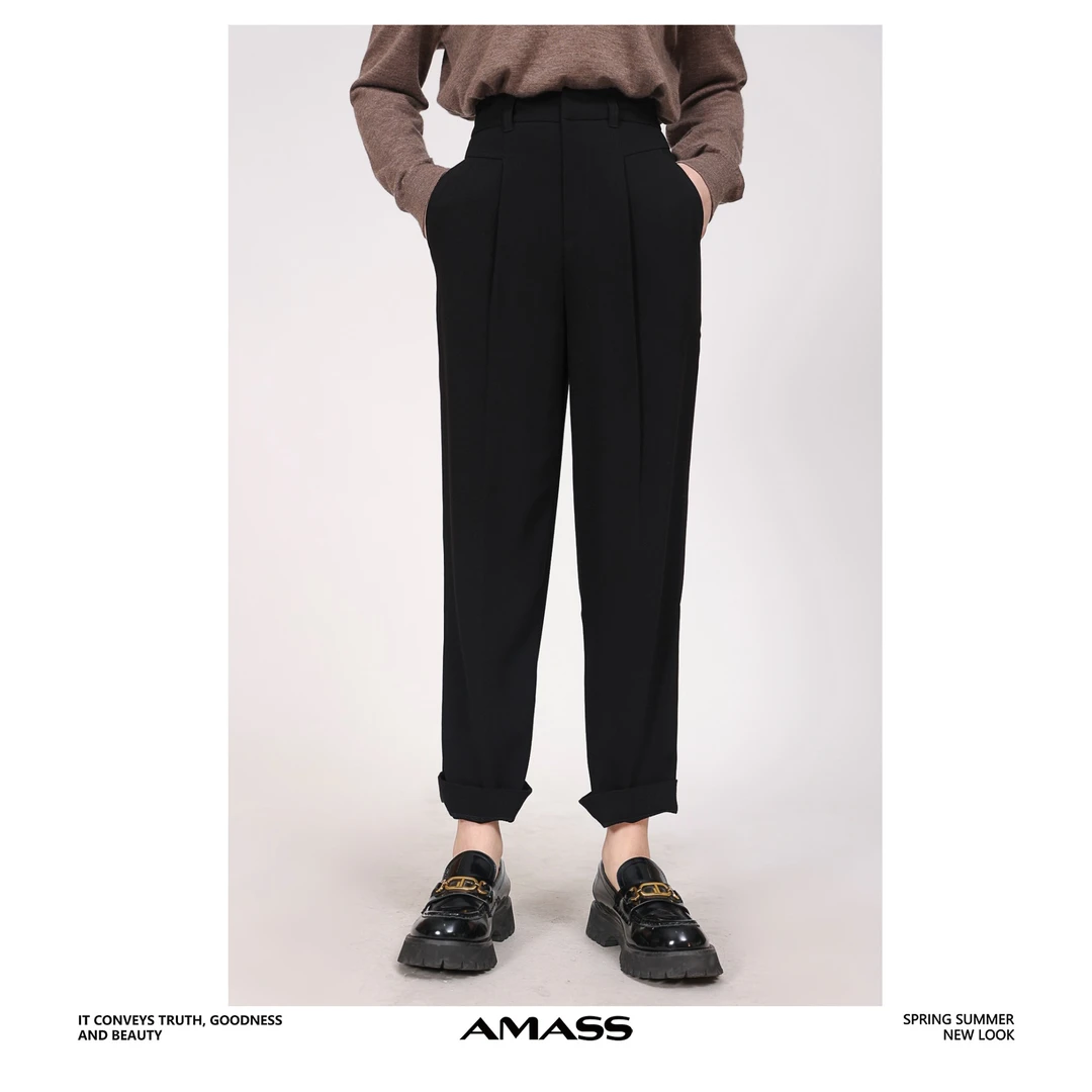 AMASS/阿玛施 5100500舒适轻职场显瘦时尚通勤百搭松紧腰直筒西裤