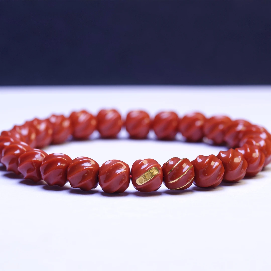 【左遇】瓦西南红喜旋8mm精工金银错单圈手串本命年国风手工制作