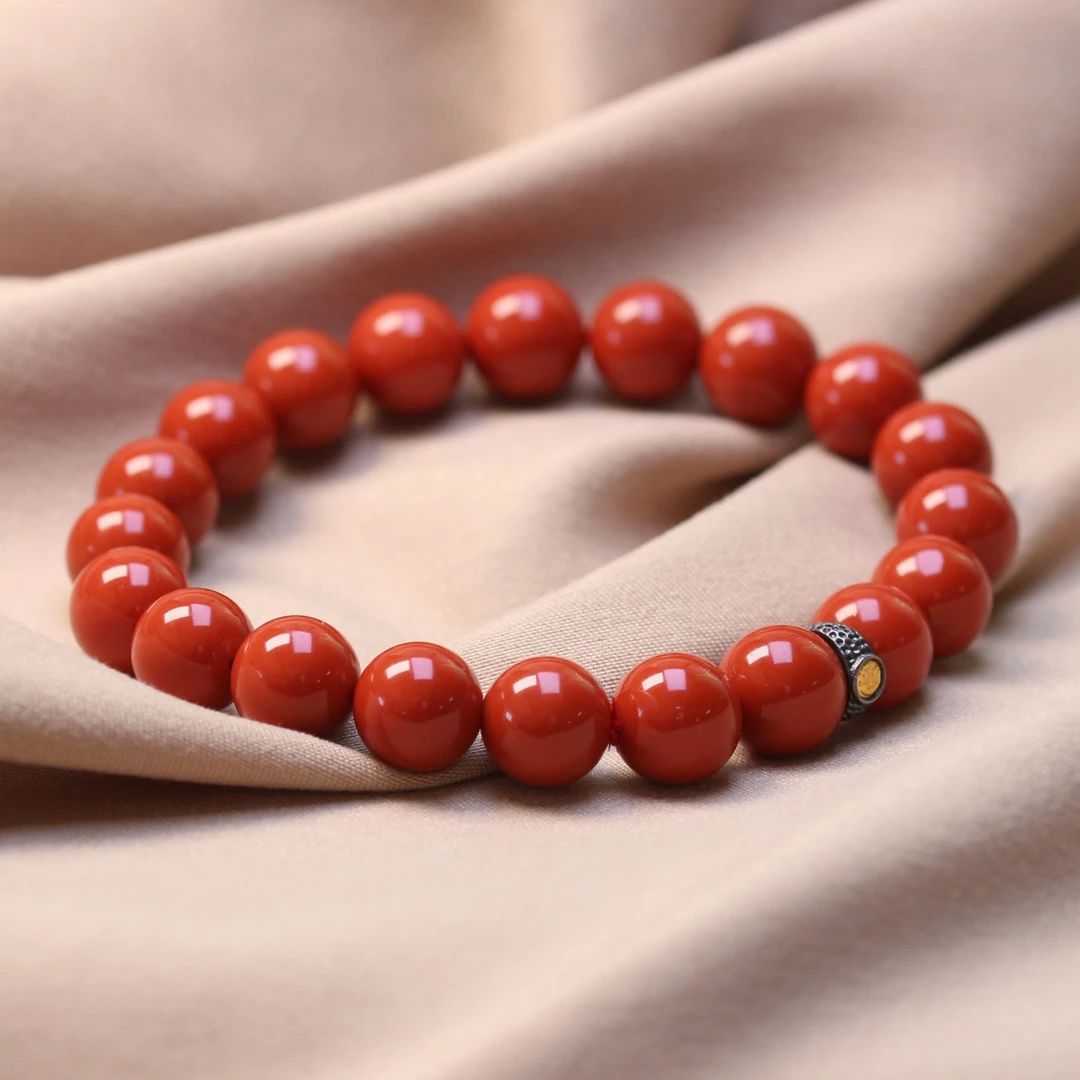 【左遇】瓦西南红圆珠手串柿子红锦红素圈本命年红色送礼手链轻奢