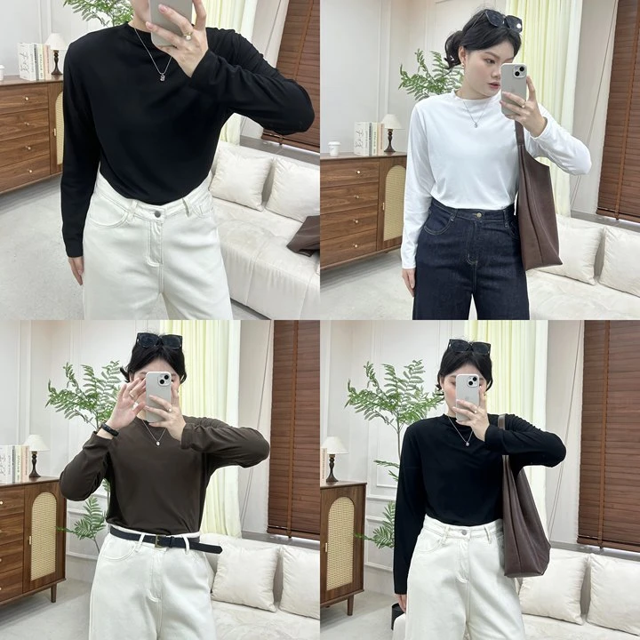 QINGYUS-大码女装冬季减龄简约休闲长袖T恤微胖显瘦小众纯色上衣