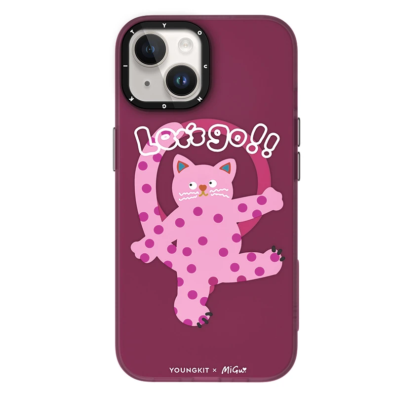 猿气 xMigu波点猫联名磁吸苹果15磨砂粉猫防摔手机壳iPhone15黑猫