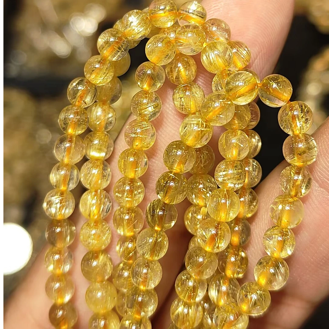 天然巴西金发晶多圈手链钛晶三圈手串5m＋抖音官方基地国检证书