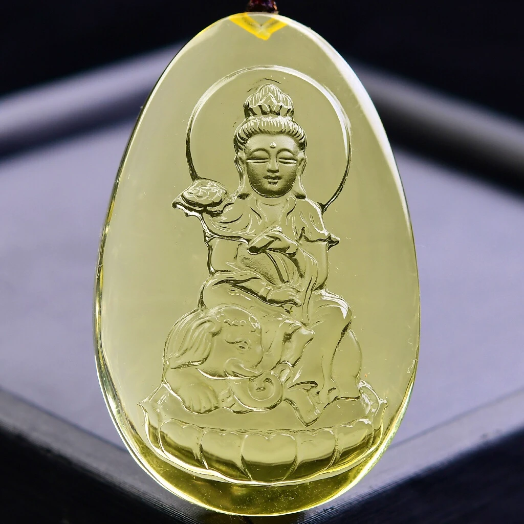 天然黄水晶普贤菩萨守护神吊坠普贤菩萨属龙人和属蛇人的本命佛