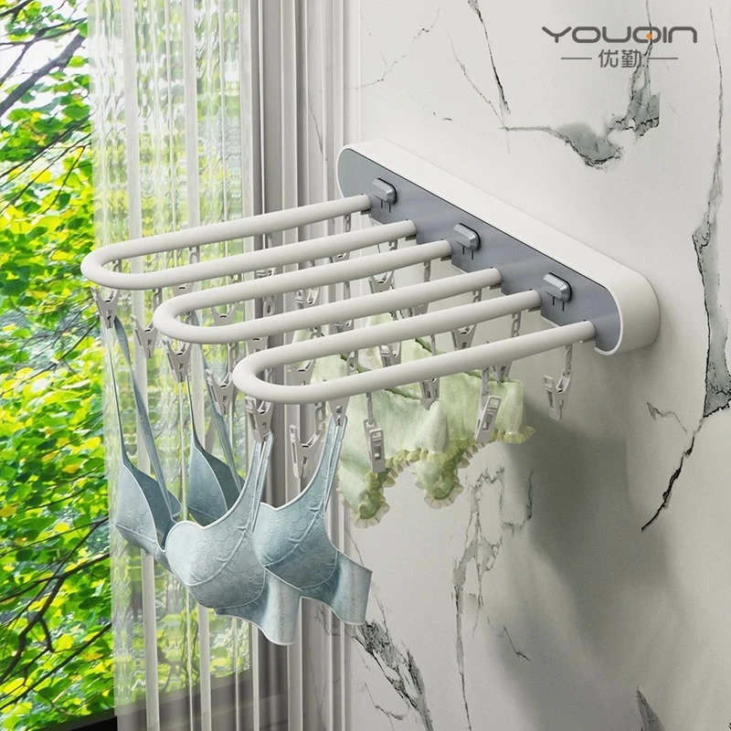 优勤折叠晾衣架壁挂阳台晒袜子神器多夹子家用内衣内裤袜子晾晒架