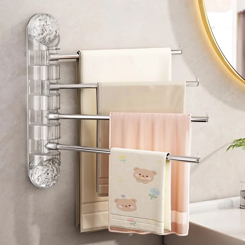 吸盘毛巾架免打孔壁挂可旋转毛巾杆卫生间毛巾置物架浴室收纳挂架