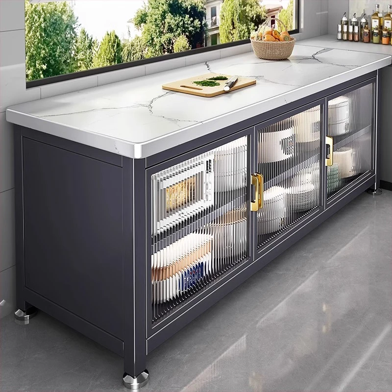 优勤厨房置物架落地多功能岩板餐边柜子家用收纳靠墙一体储物橱柜