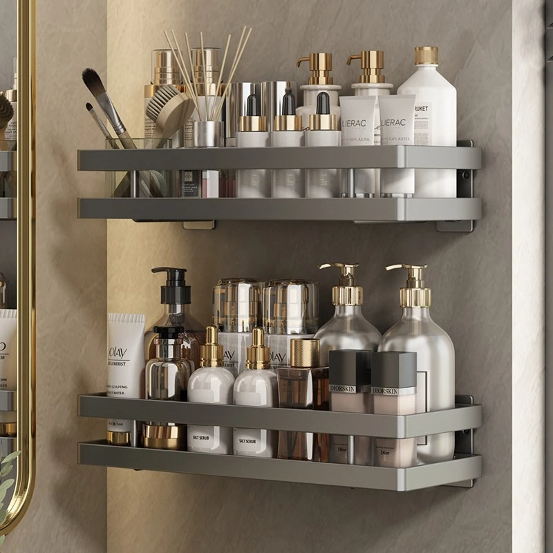 优勤卫生间置物架浴室架子免打孔壁挂厕所洗漱台洗手间收纳架枪灰