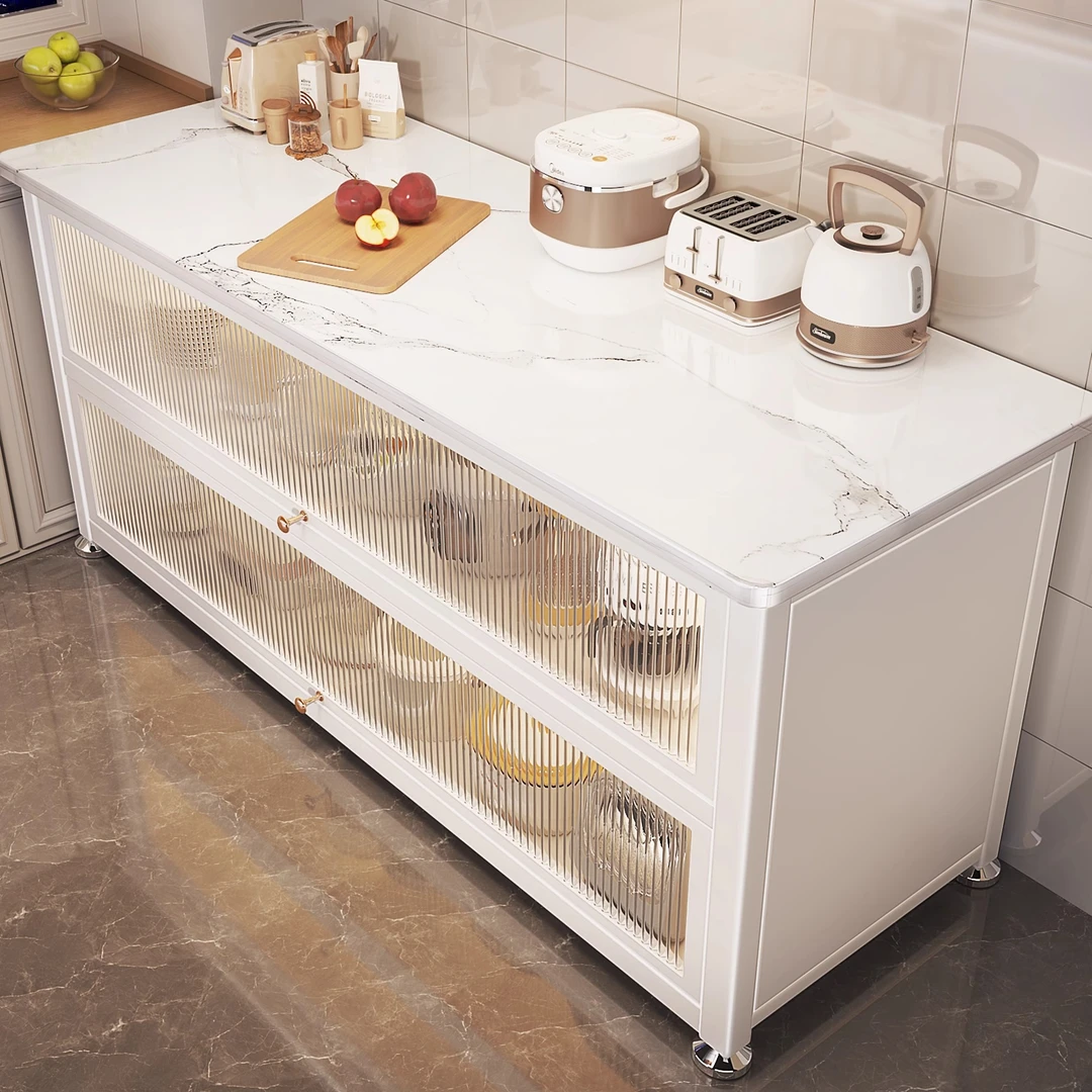 厨房置物架多功能落地岩板餐边柜收纳微波炉靠墙一体储物碗橱柜子