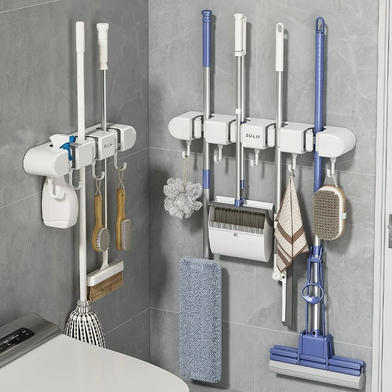 拖把壁挂夹免打孔拖布挂钩卫生间浴室扫把固定架门后置物收纳神器