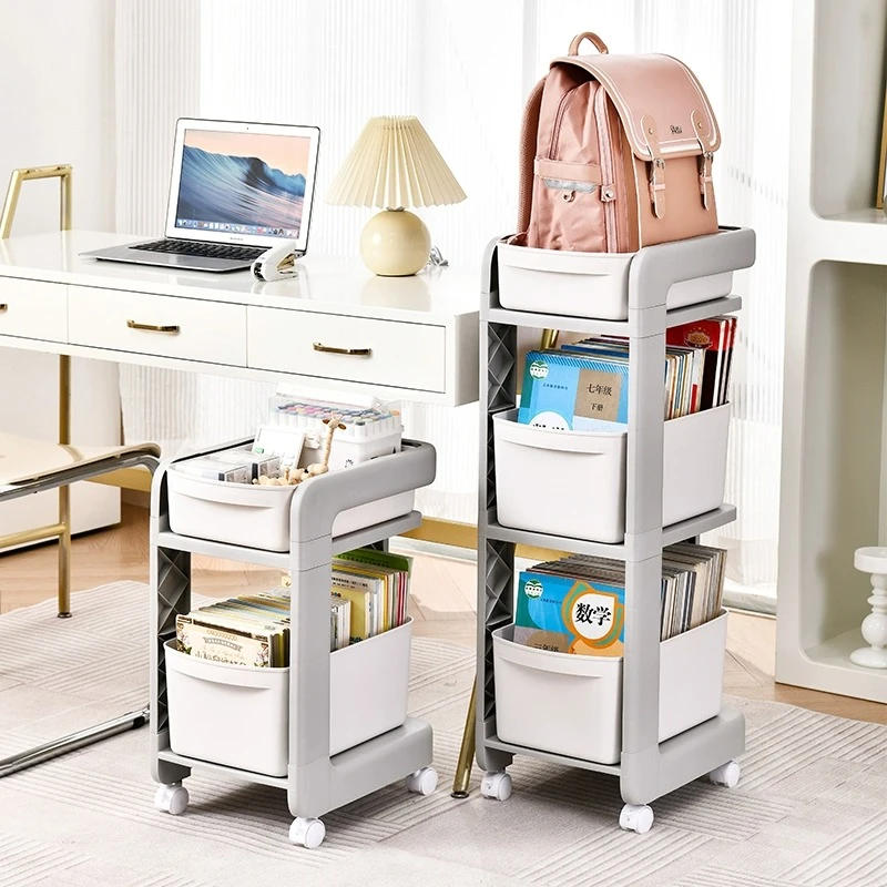 书包置物架落地多层儿童书架可移动带轮小推车桌面旁阅读收纳书柜