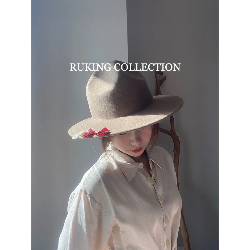 不限风格醋酸纽扣羊毛礼帽女冬季早春新款原创小众文艺毛毡帽子