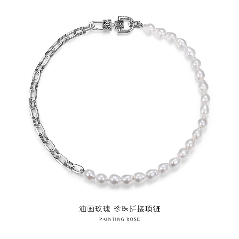 MGS/曼古银油画玫瑰时尚简约拼接珍珠项链小众(多样性发货其一)