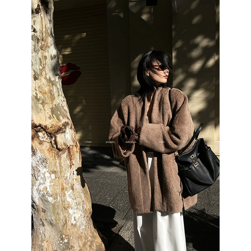 JCCC影子【观山海】黑标款 秘鲁苏力羊驼毛短款大衣JE4IMD16