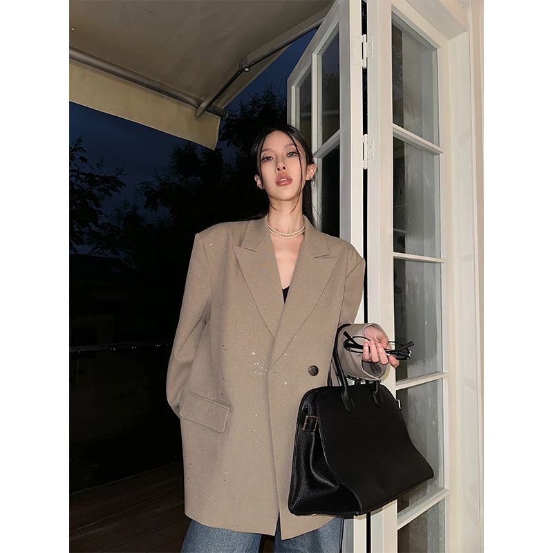 JCCC影子【靑仓 零碎月光】奶茶色色经典廓形灰色西装外套JE4FSE16