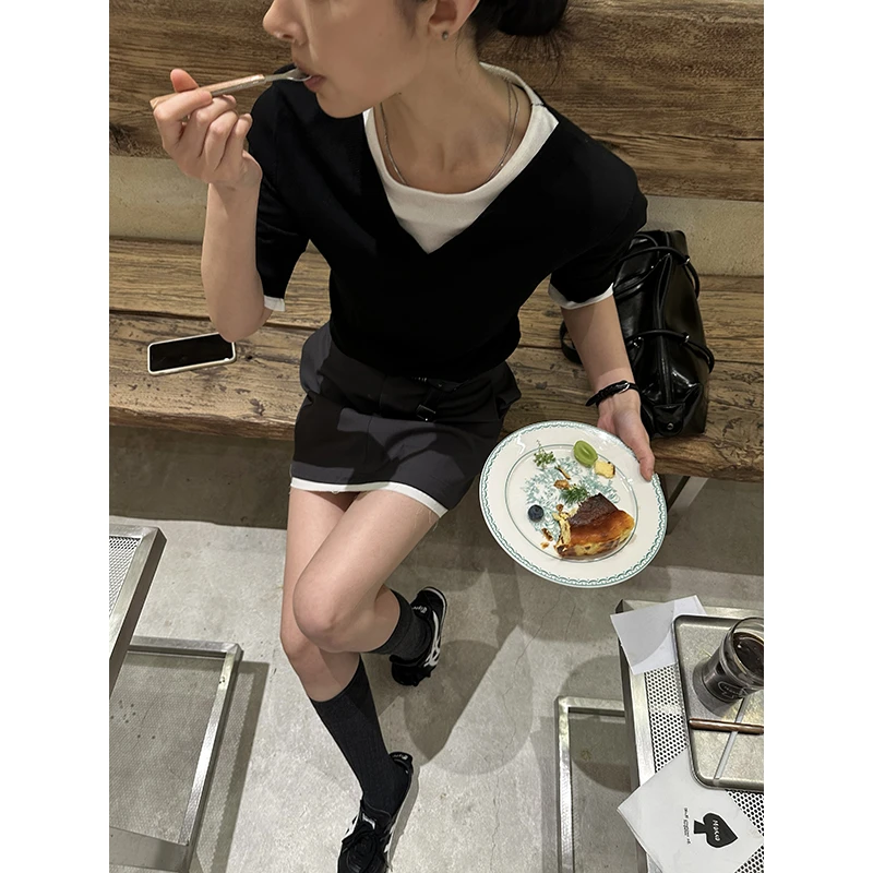 JCCC影子【青仓 都市极简】显瘦宽松假两件针织上衣-JE4LZB10