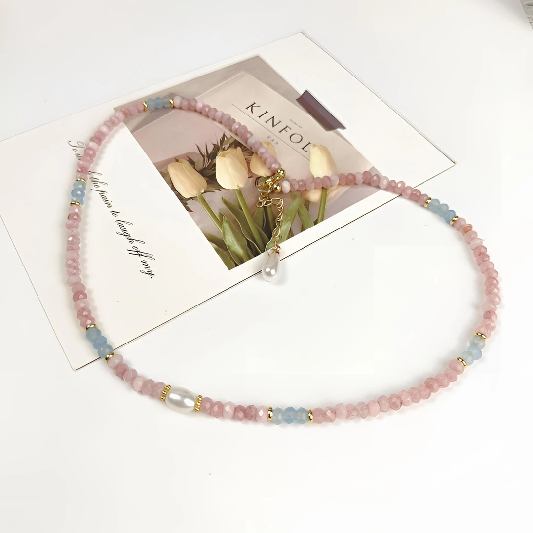 【元气少女】美陵海蓝设计清新甜美粉色多巴胺轻奢小众锁骨链项链