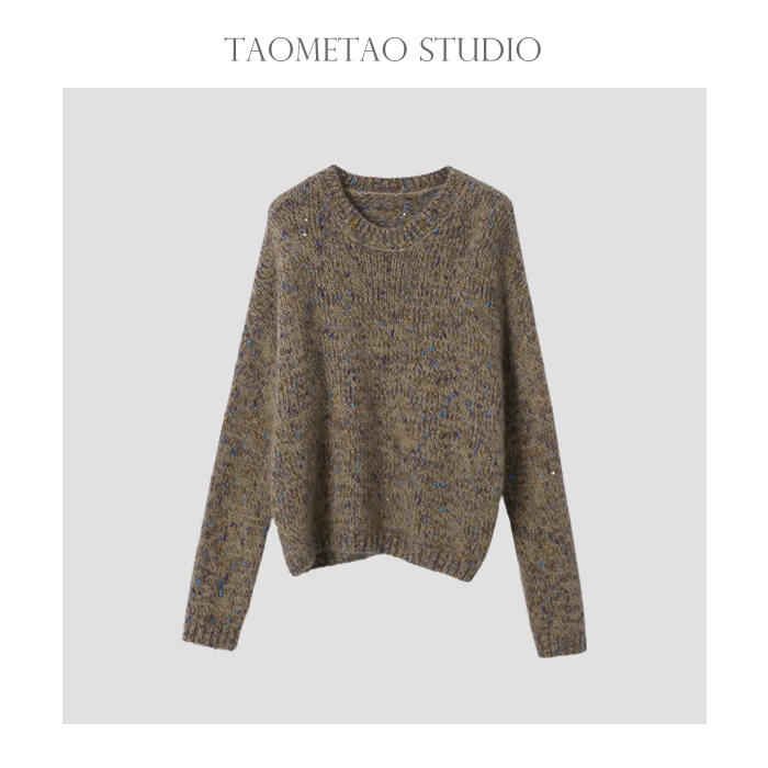 淘么淘 含羊毛夹花纱亮片宽松圆领上衣毛衣针织衫女23秋