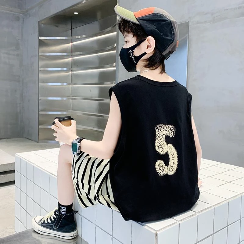 男童夏款套装2024新款中大童夏季男孩背心簿款儿童夏装帅气无袖潮